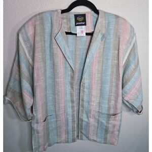 Vintage Panter Linen Blend Blazer S M Pastel Stripe Made in USA ILGWU 90s Jacket